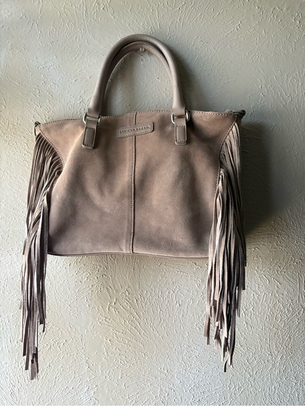 Lucky Brand Taupe Suede Fringe Tote Bag